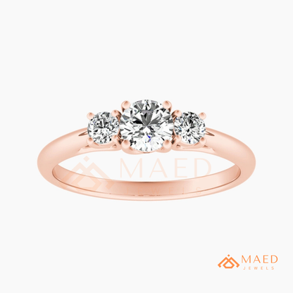 Classic Round Brilliant Cut Three Stone Ring | 14k Gold, Rose Gold & Silver