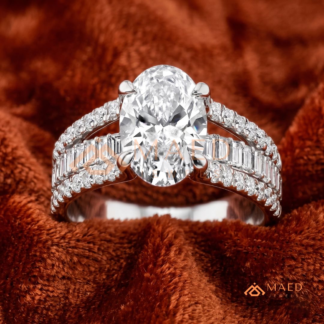 Art Deco Emerald Cut Engagement Ring with Stepped Baguette Side Stones