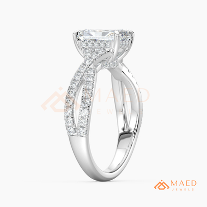Nature-Inspired Radiant Cut Three-Stone Engagement Ring with Thorn Band in Silver, 14K Gold & Rose Gold