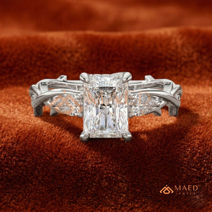 Nature-Inspired Radiant Cut Three-Stone Engagement Ring in Silver, 14k Gold, Rose Gold & Rose Gold