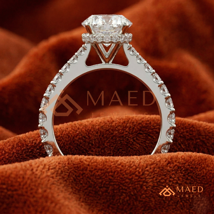 Oval Cut Engagement Ring with Shared Prong Band | 14k Gold, Rose Gold & Silver