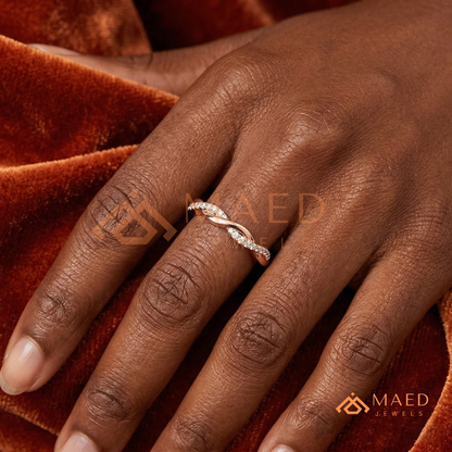 Half-Pavé Twisted Vine Diamond Wedding Band | Interlocking Infinity Wave Ring in Silver, 14K Gold, & Rose Gold
