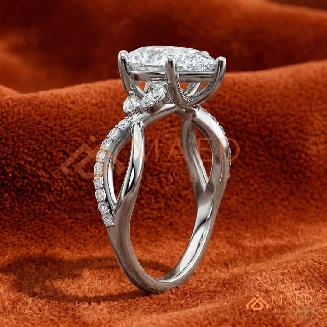 Pear Shaped Split Shank Promise Ring (Silver, 14K Solid Yellow/Rose Gold)