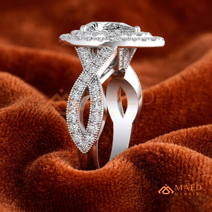 Double Halo Pear Cut Engagement Ring with Twisted Pave Band