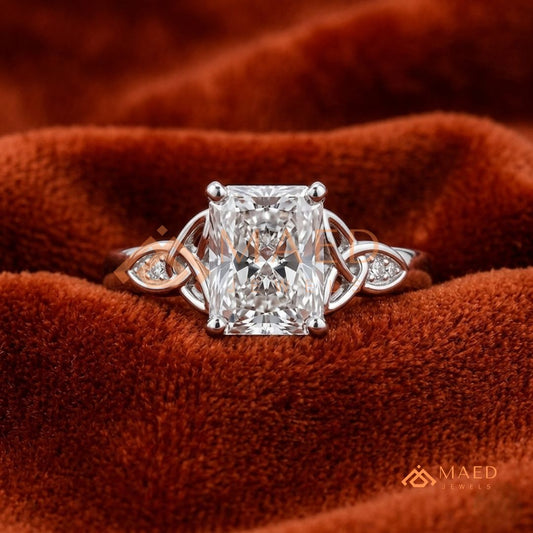 Radiant Cut 3-Stone Engagement Ring with Pear Side Gems & Pavé Band