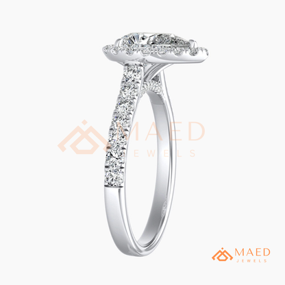 Pear Cut Halo Engagement Ring with Pave Band