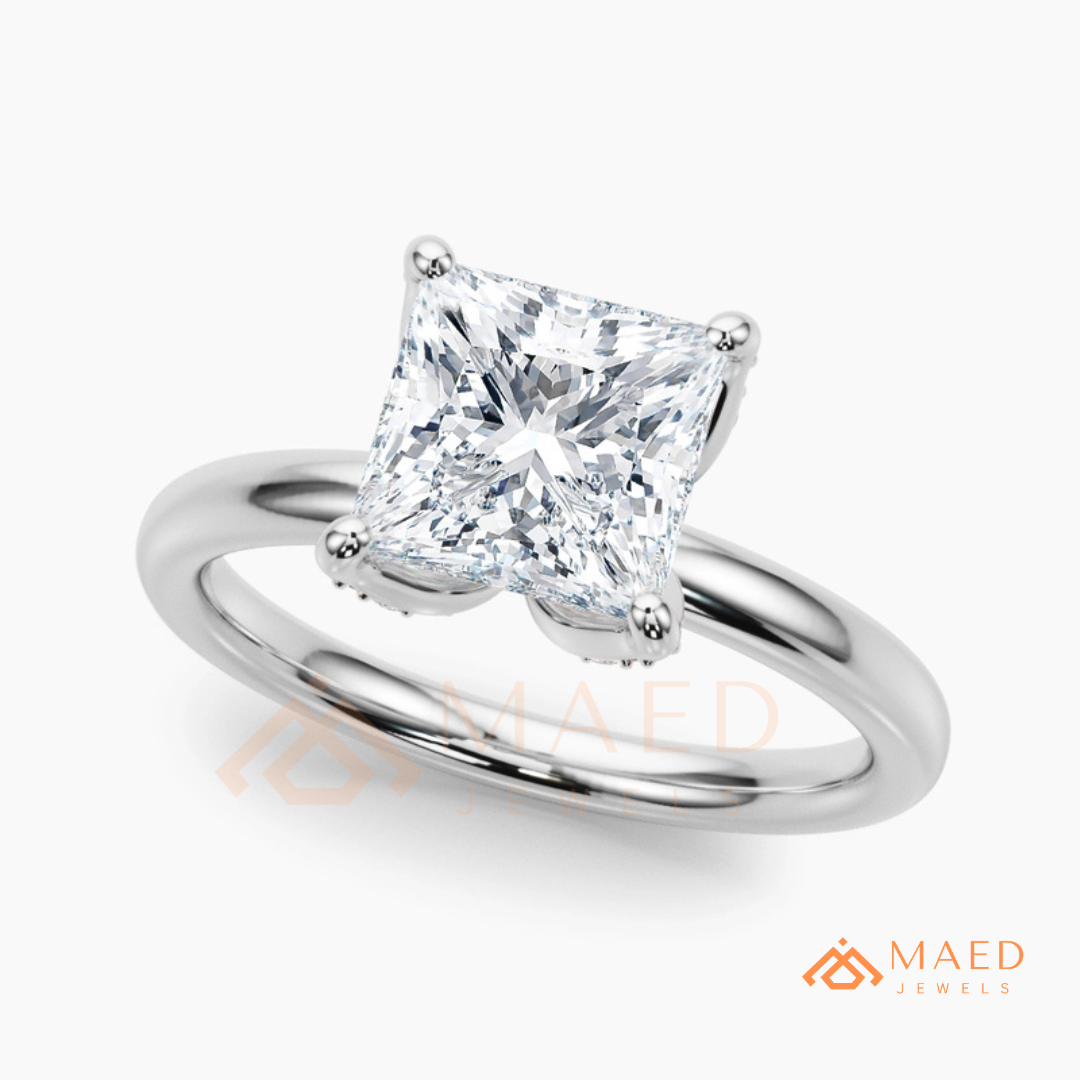 Princess Cut Hidden Halo Engagement Ring in 14K Gold & Sterling Silver
