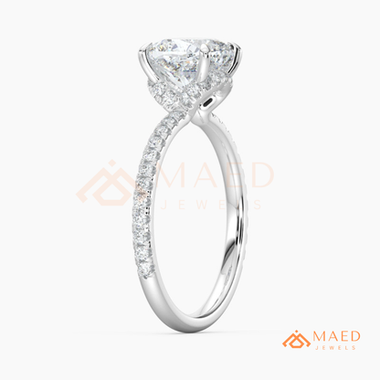 Brilliant Cushion Cut Engagement Ring | Pavé Diamond Band in 14K Gold, Rose Gold & Sterling Silver