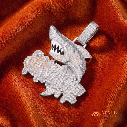 Iced-Out "SAVAGE" Shark Pendant – Micro-Pave Diamond Finish