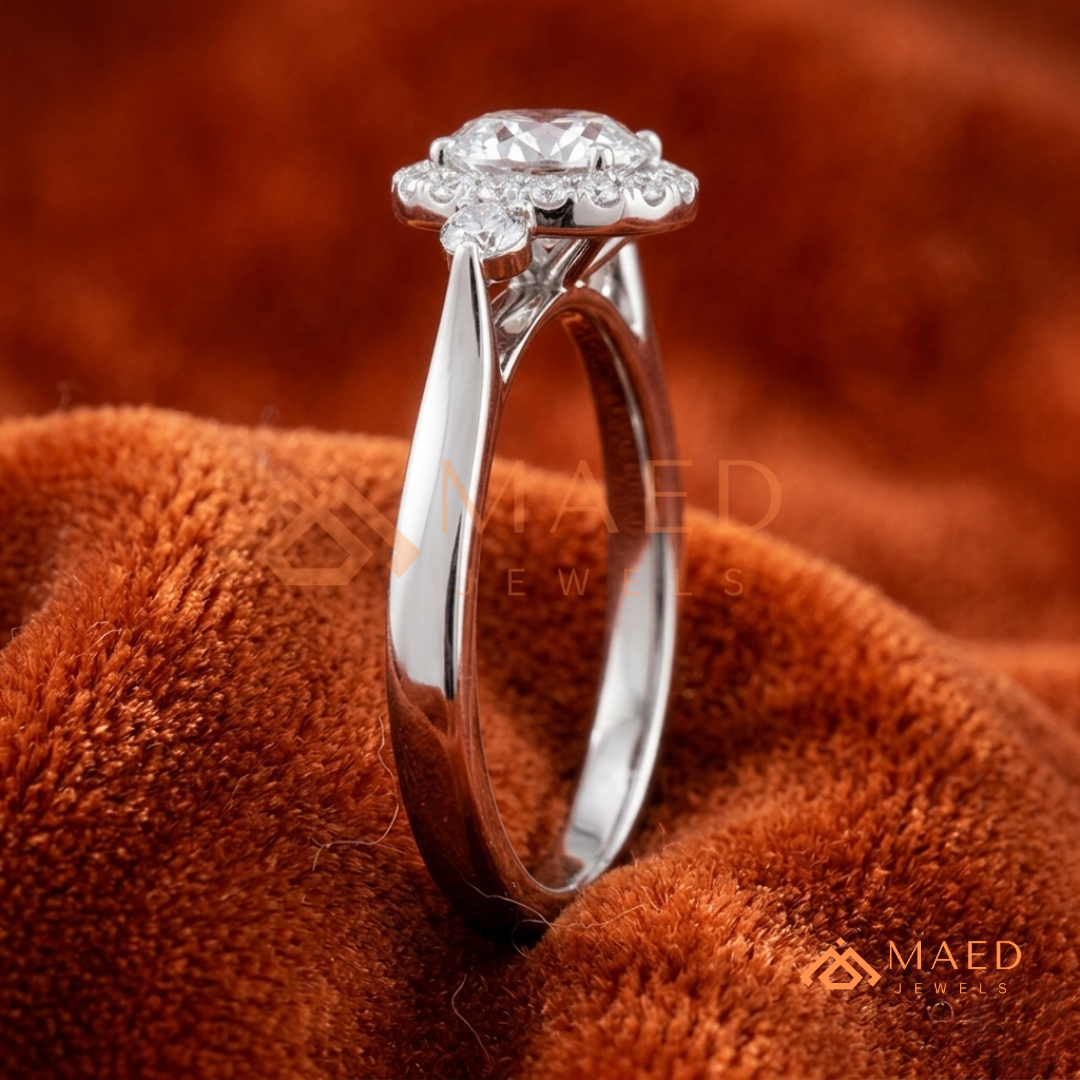 Majestic Oval Halo Diamond Simulant Ring in 14K Yellow Gold, Rose Gold & Sterling Silver