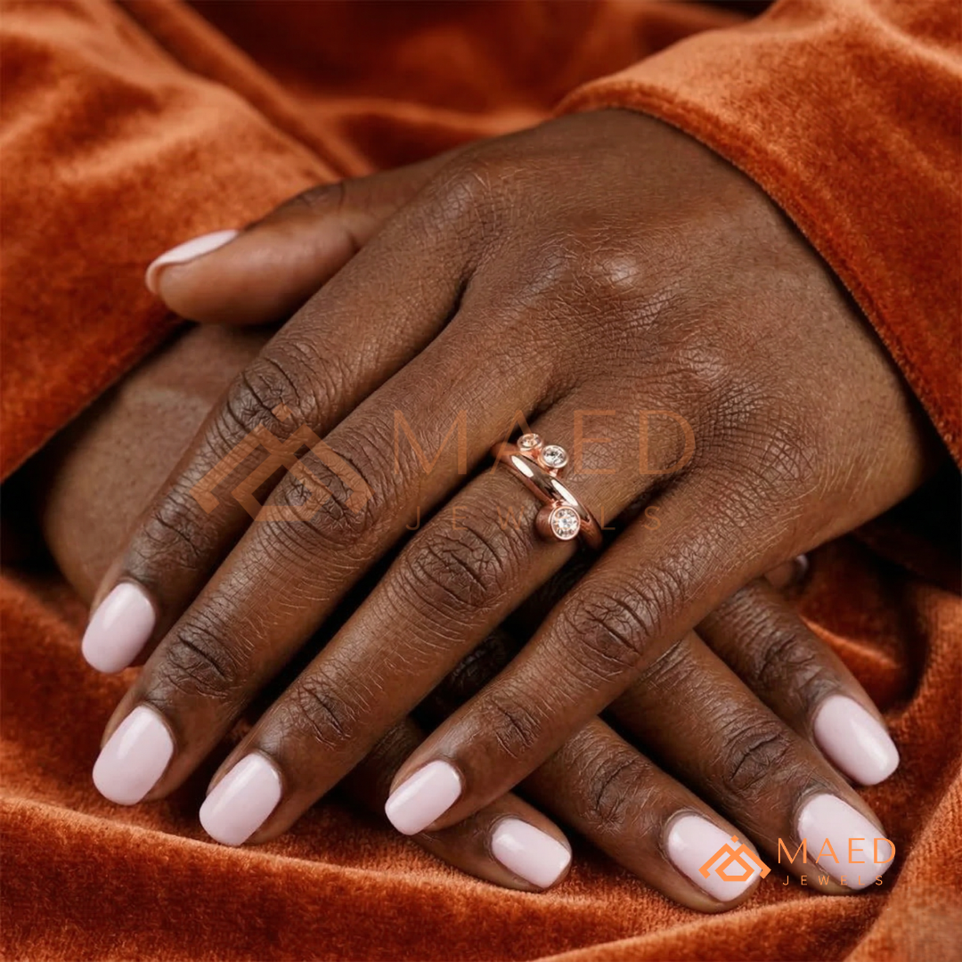 Modern Floating Three-Stone Toi et Moi Ring – Silver, 14K Yellow & Rose Gold