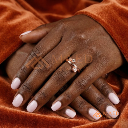 Modern Floating Three-Stone Toi et Moi Ring – Silver, 14K Yellow & Rose Gold
