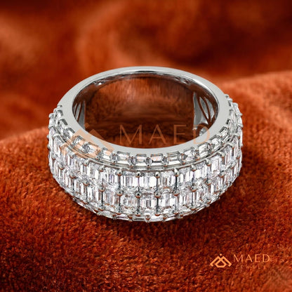 Multi-Row Emerald Cut Diamond Eternity Band in Silver, 14K Yellow & Rose Gold