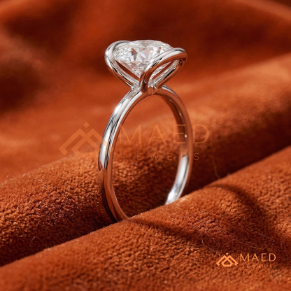 Horizontal Oval Half-Bezel Minimalist Engagement Ring in Silver, 14K Yellow Gold, or Rose Gold