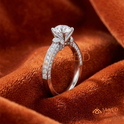 Classic Round Brilliant Solitaire Engagement Ring with Pavé Band