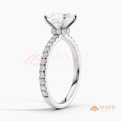Princess Cut Engagement Ring with Pavé Band in Silver, 14K Gold, & 14K Rose Gold