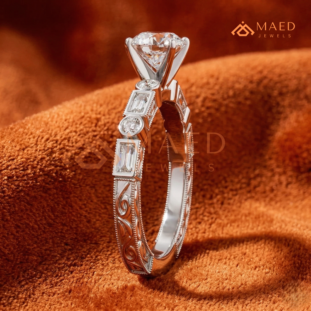 Vintage Pear Cut Multi-Stone Engagement Ring | 14K Gold, Rose Gold & Silver