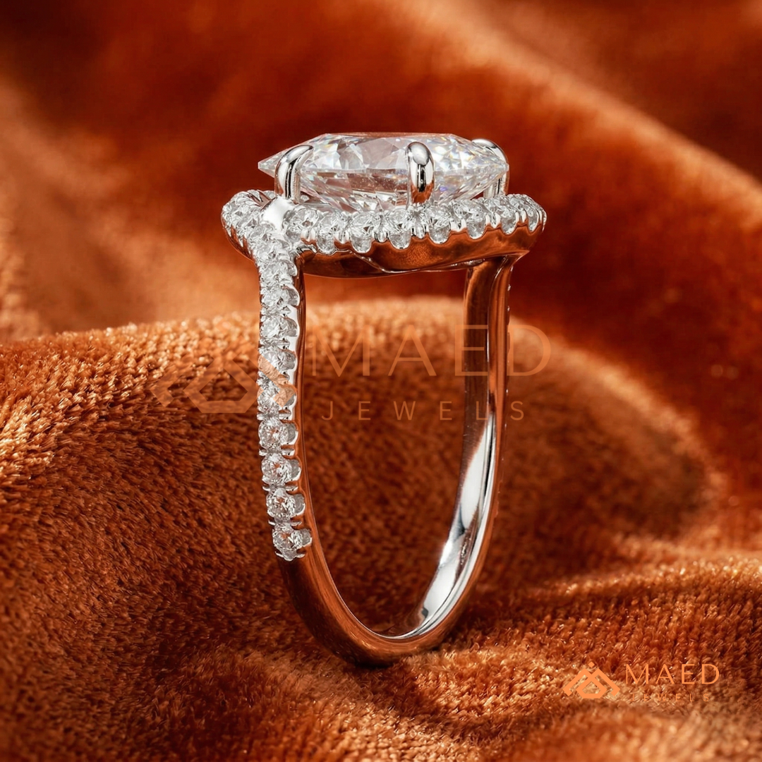 Pear Cut Halo Bypass Engagement Ring in Sterling Silver, 14K Gold & 14K Rose Gold