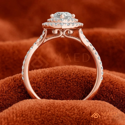 Pear Cut Halo Engagement Ring with Twisted Pavé Band – Sterling Silver, 14K Gold, or 14K Rose Gold