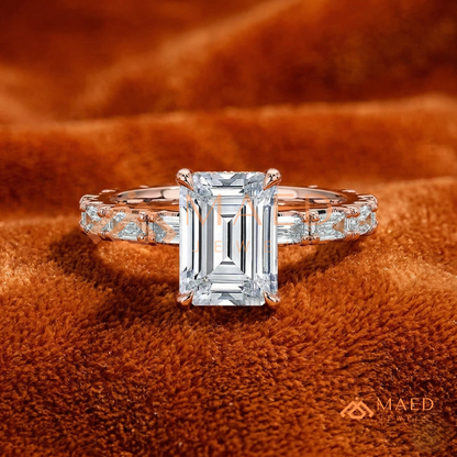 Classic Emerald Cut Solitaire Ring with Emerald Band Eternity Shank