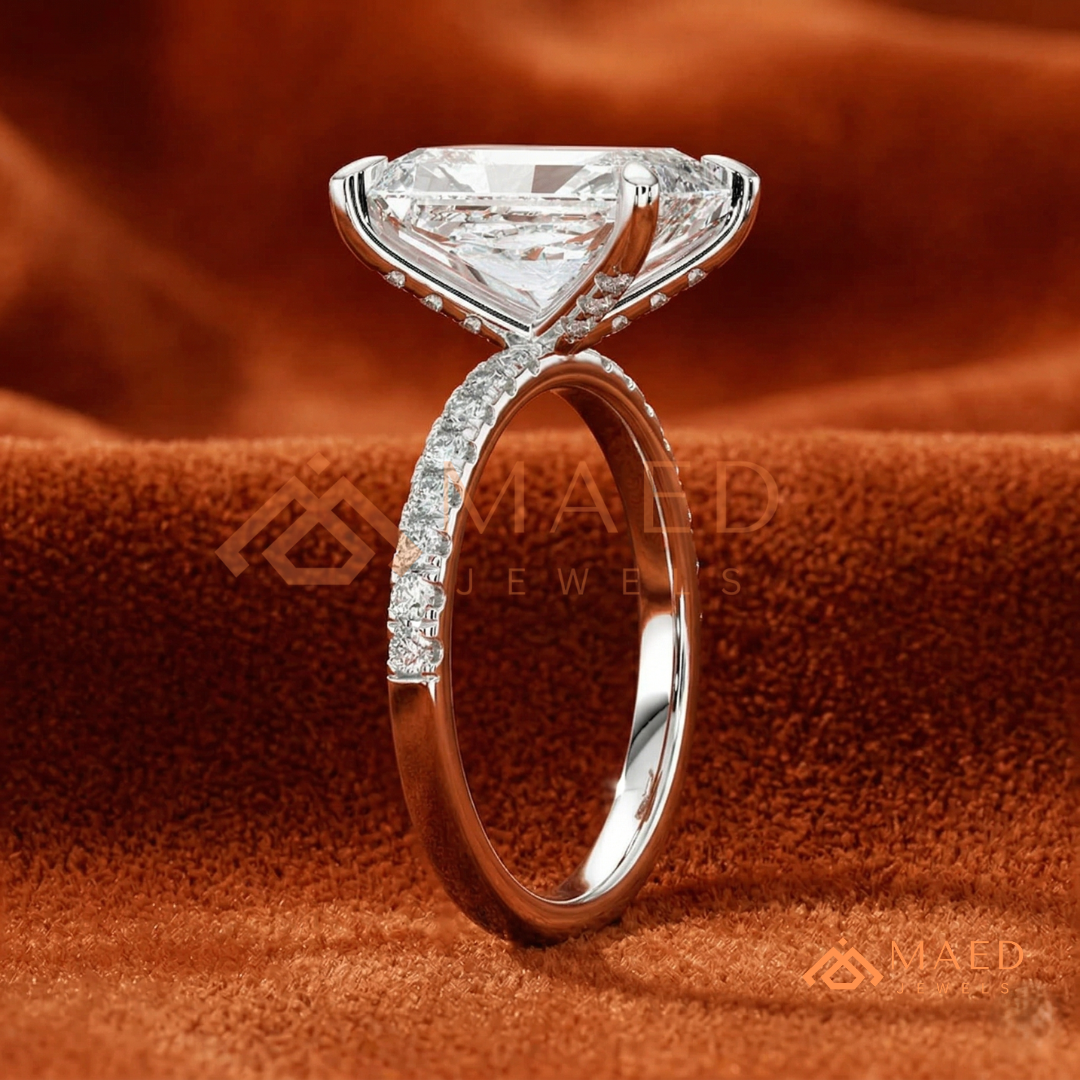 Radiant Cut Diamond Hidden Halo Engagement Ring in 14K Gold, Rose Gold & Silver