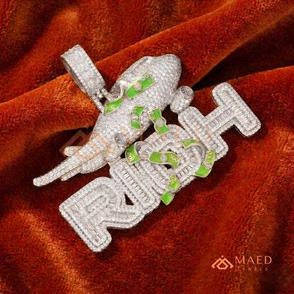 "RICH" Jet & Money Statement Pendant – Iced Out Luxury Medallion