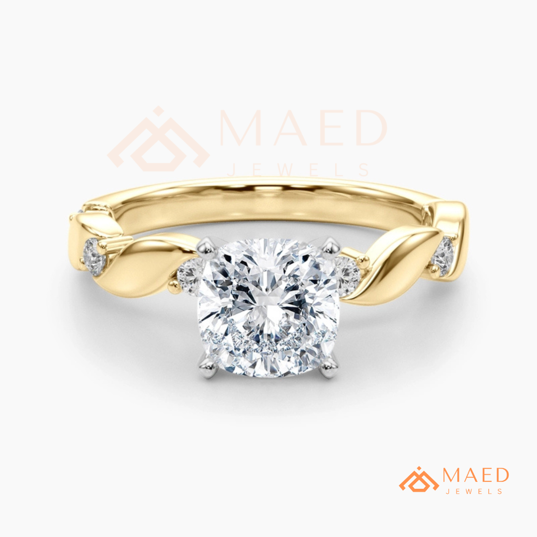 The Willow Cushion Cut Twisted Band Ring – Silver, 14K Yellow & Rose Gold
