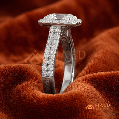 Radiant Cut Halo Engagement Ring with Pavé Band – Sterling Silver, 14K Gold, or 14K Rose Gold