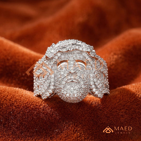 Men's Fully Iced-Out Jesus Piece Ring | Sterling Silver, 14K Gold & Rose Gold