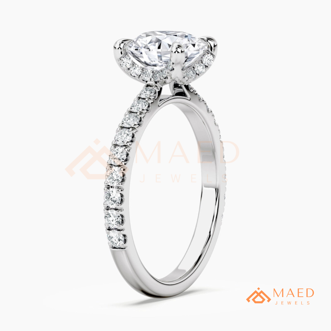 Classic Round Cut Solitaire Engagement Ring with Pavé Diamond Band