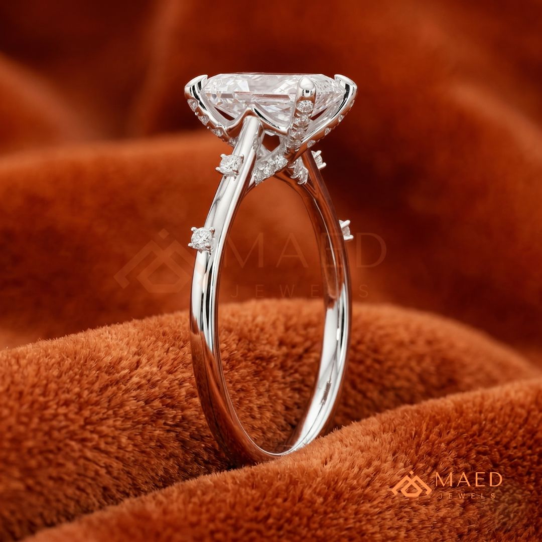 Radiant Cut Solitaire Engagement Ring with Dotted Accent Band