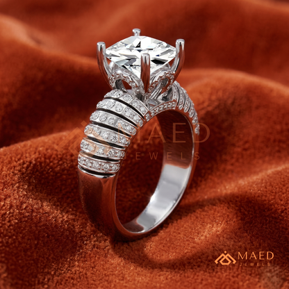 Round Cut Multi-Row Pave Engagement Ring in 14K Gold, Rose Gold & Sterling Silver | Wide Band Statement Cocktail Ring
