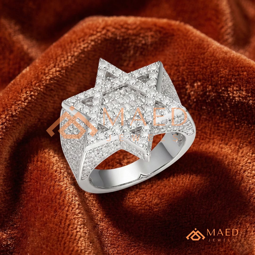 Men's Iced-Out Star of David Ring | Sterling Silver, 14K Gold & Rose Gold