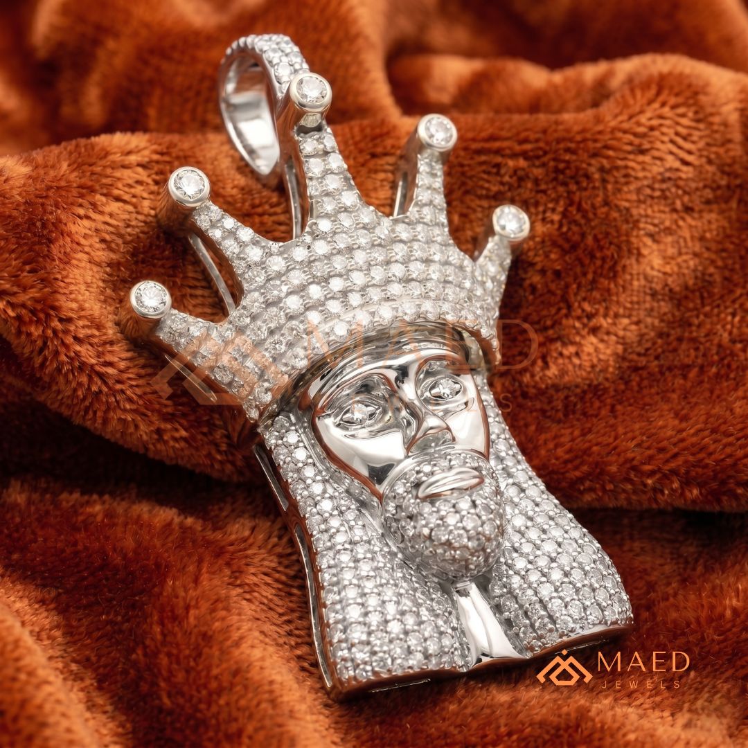 Iced Out King Jesus Head Statement Pendant | Silver, 14K Yellow & Rose Gold