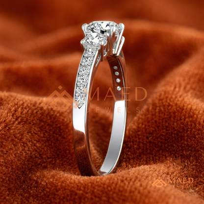 Round Cut 3-Stone Engagement Ring in 14K Gold, Rose Gold & Silver | Classic Three Stone Pave Moissanite Ring for Women