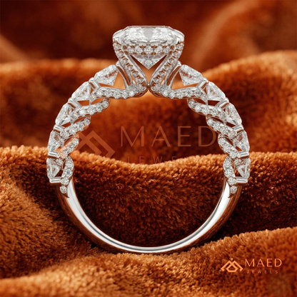 Elongated Oval Cut Engagement Ring with Oval Accent Band | 14k Gold, Rose Gold & Silver