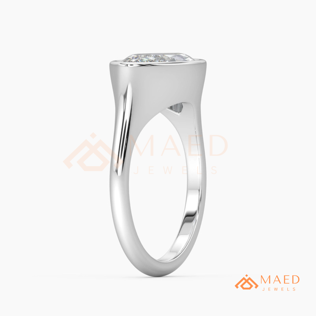 East-West Marquise Cut Bezel Engagement Ring | 14k Gold, Rose Gold & Sterling Silver Modern Solitaire Band