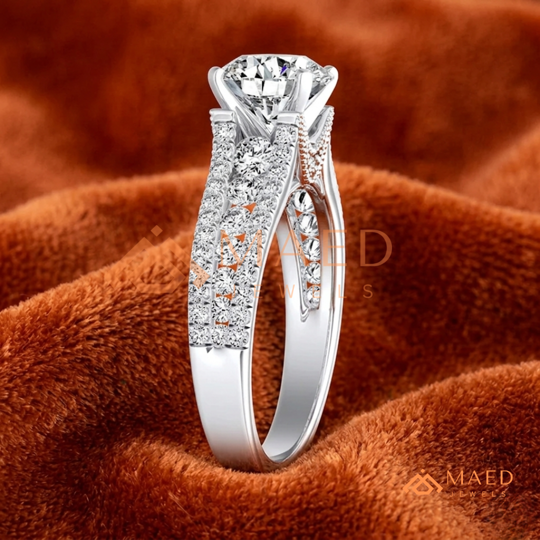 Multi-Row Pavé Split-Shank Engagement Ring – Glamour Diamond Ring