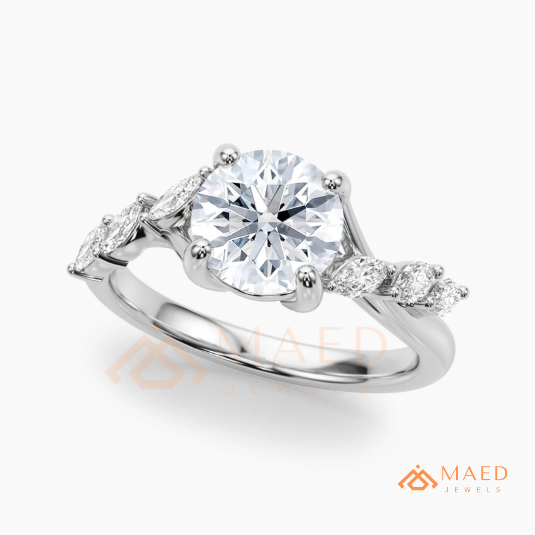 Marquise Leaf Clustered Vine Engagement Ring in 14K Gold, Rose Gold & Silver