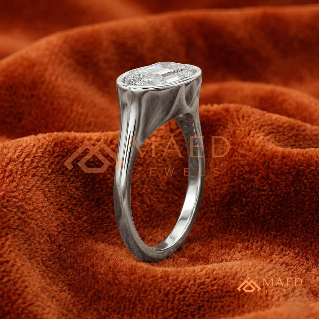 East-West Marquise Cut Bezel Engagement Ring | 14k Gold, Rose Gold & Sterling Silver Modern Solitaire Band
