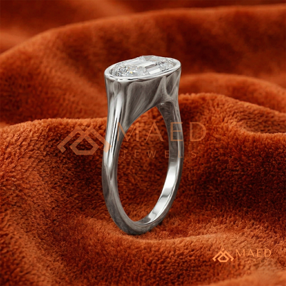East-West Marquise Cut Bezel Engagement Ring | 14k Gold, Rose Gold & Sterling Silver Modern Solitaire Band