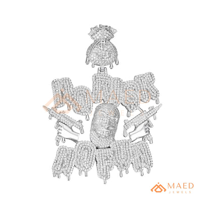 Iced Out "No Risk No Fun" Pendant - 14K Gold, Rose Gold & Silver Hip Hop Jewelry