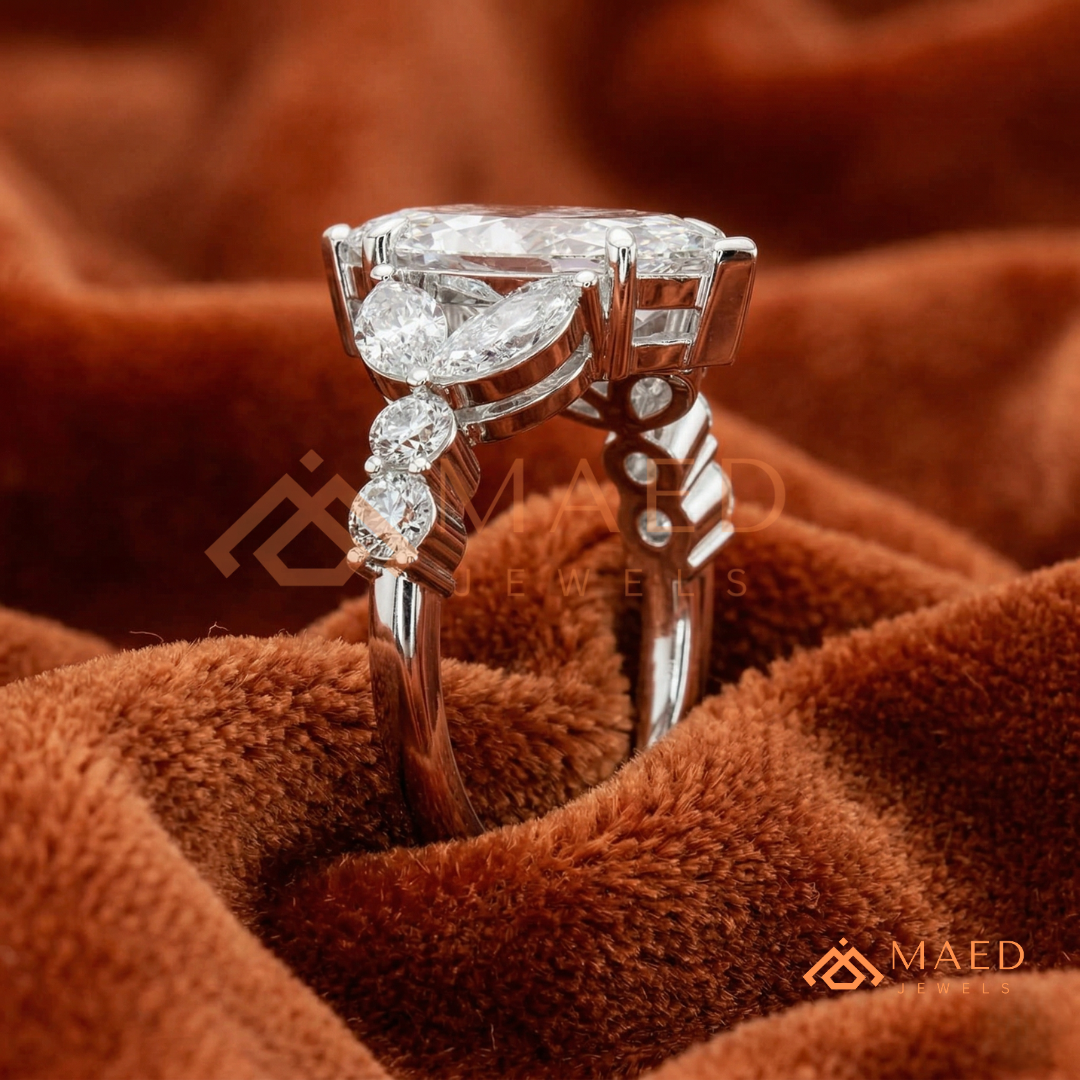 Marquise Cut Leaf Cluster Engagement Ring | 14k Gold, Rose Gold & Sterling Silver