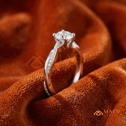 Marquise Cut Engagement Ring with Twisted Pavé Band | 14K Gold, Rose Gold & Silver