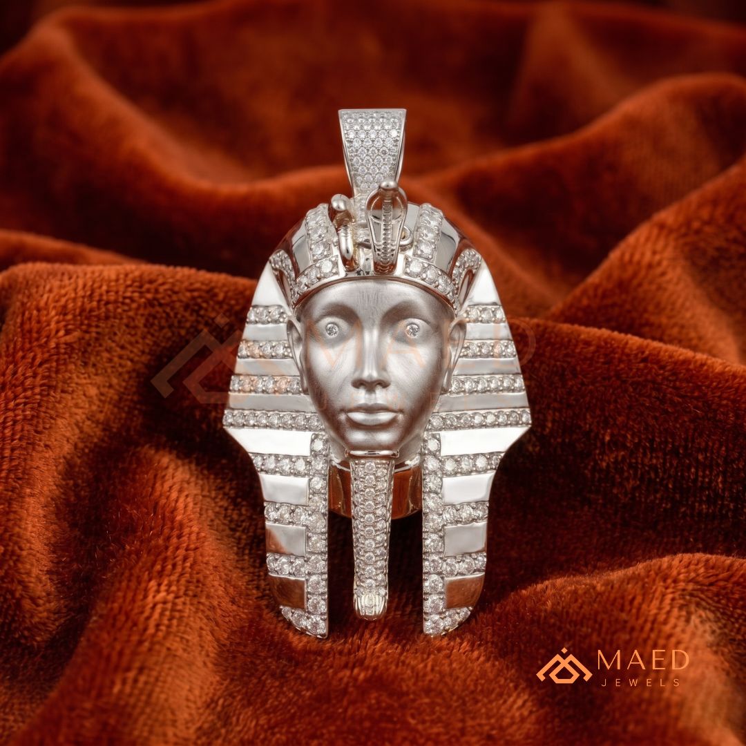 Heavy Egyptian Pharaoh Mask Statement Charm – Diamond Cluster Pendant