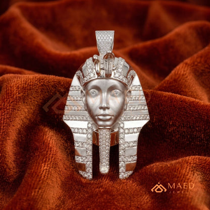Heavy Egyptian Pharaoh Mask Statement Charm – Diamond Cluster Pendant