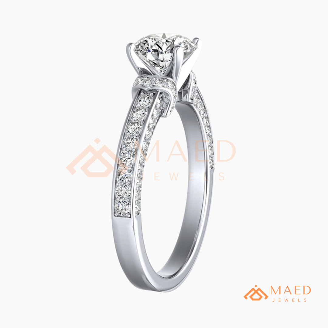 Classic Round Brilliant Solitaire Engagement Ring with Pavé Band
