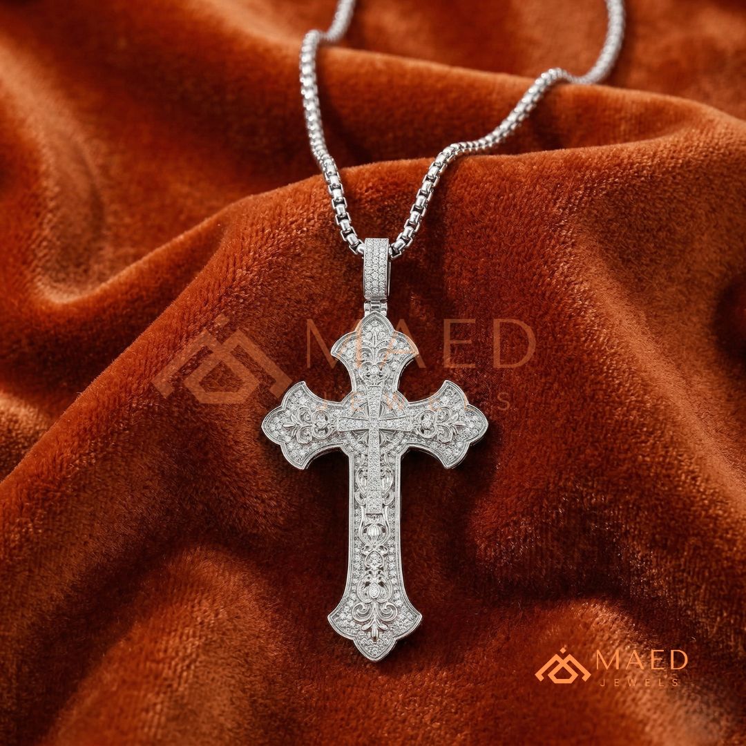 Royal Baroque Diamond Cross Statement Pendant | Silver, 14K Yellow & Rose Gold