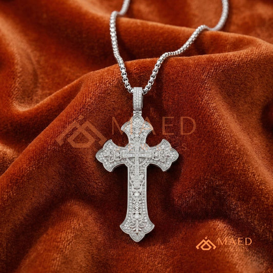 Royal Baroque Diamond Cross Statement Pendant | Silver, 14K Yellow & Rose Gold