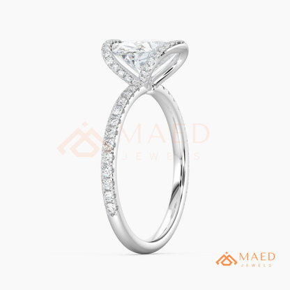 East-West Oval Cut Partial Halo Engagement Ring | 14k Gold, Rose Gold & Sterling Silver Shimmering Accented Band